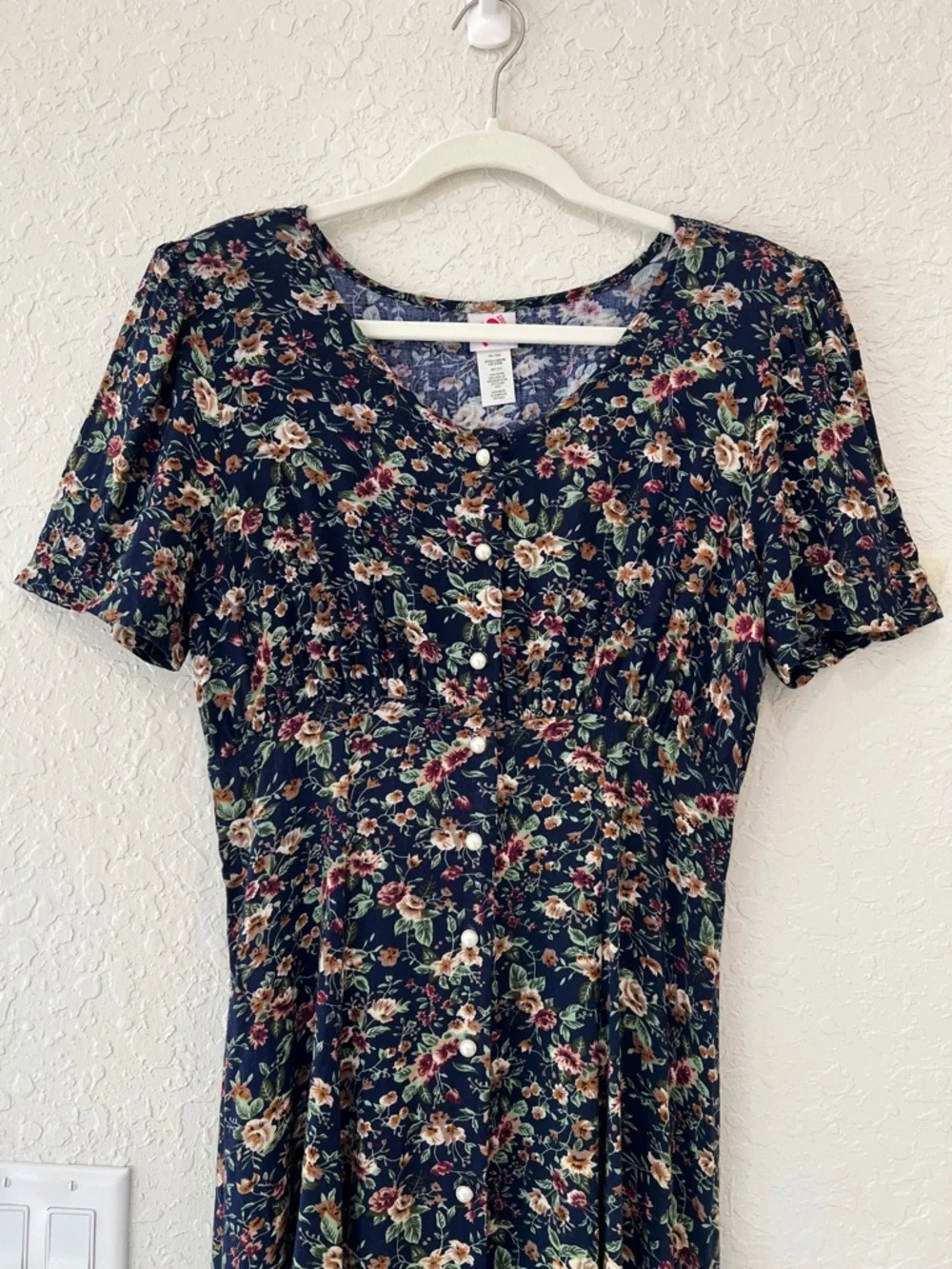 90s Floral Empire Waist Rayon Midi Dress Prairie Cottagecore No Boundaries - Picture 4 of 14